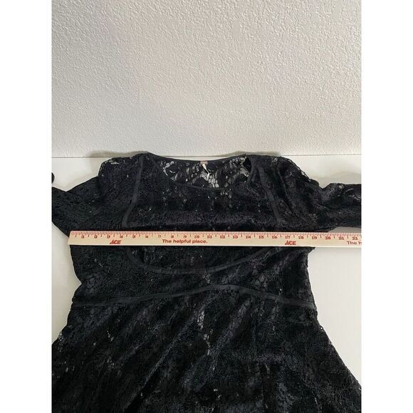 FREE PEOPLE Size M Ruby Black Lace Mini Dress Long Sleeve Sheer Fit Flare - Picture 9 of 12